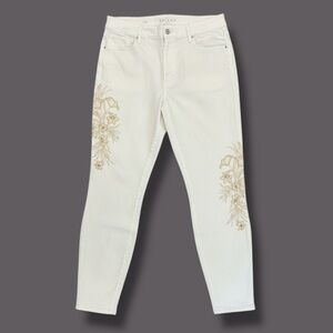 WHBM The Skinny Ankle Embroidered/Embellished White Jeans Cotton-Poly-Spandex